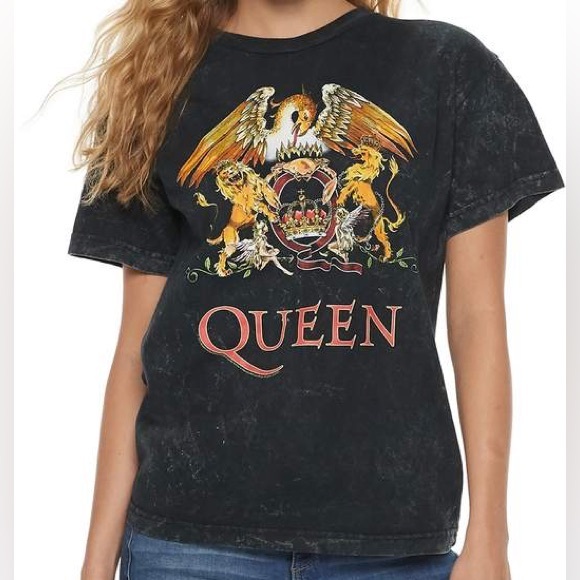 Queen Official Merch Vintage Retro Logo Band T-Shirt Black Acid Wash Size Large - Picture 1 of 6